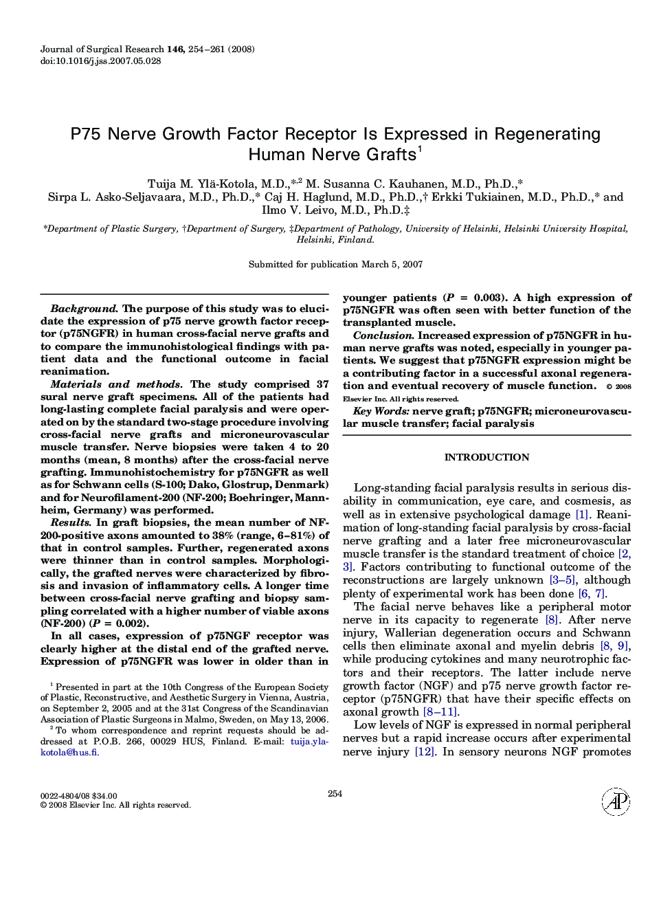 P75 Nerve Growth Factor Receptor Is Expressed in Regenerating Human Nerve Grafts