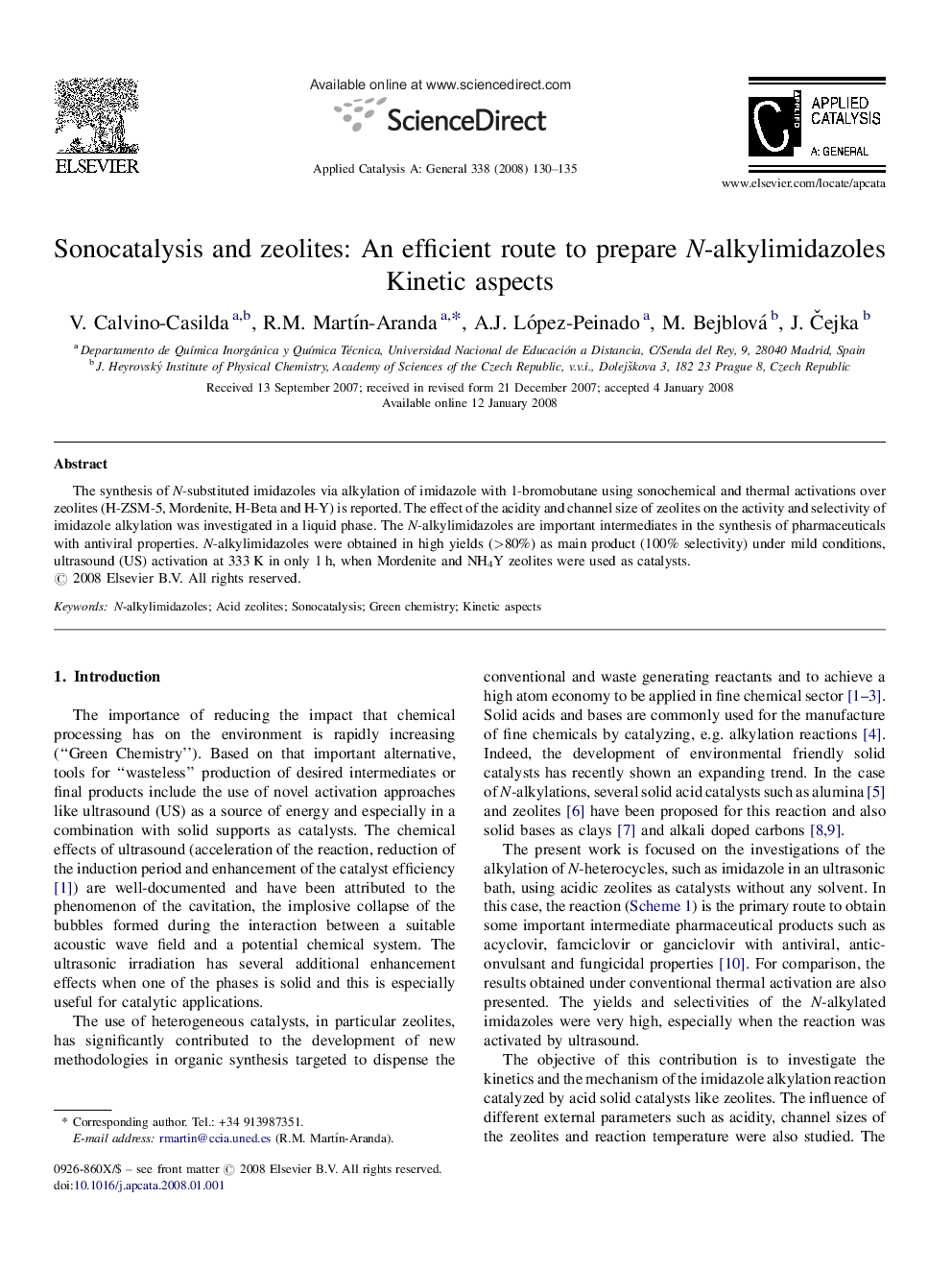 Sonocatalysis and zeolites: An efficient route to prepare N-alkylimidazoles: Kinetic aspects