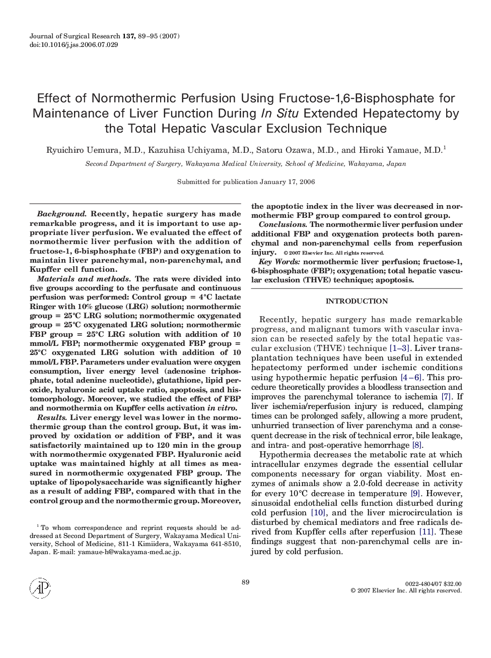 Effect of Normothermic Perfusion Using Fructose-1,6-Bisphosphate for Maintenance of Liver Function During In Situ Extended Hepatectomy by the Total Hepatic Vascular Exclusion Technique