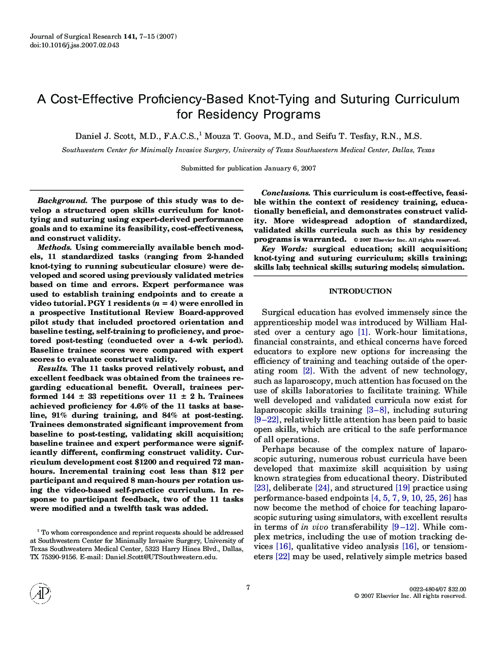 A Cost-Effective Proficiency-Based Knot-Tying and Suturing Curriculum for Residency Programs