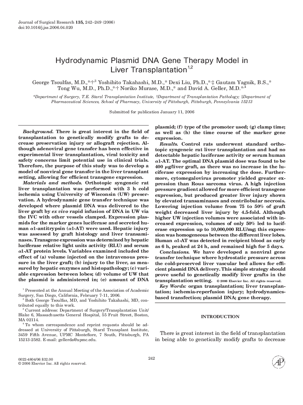 Hydrodynamic Plasmid DNA Gene Therapy Model in Liver Transplantation 2