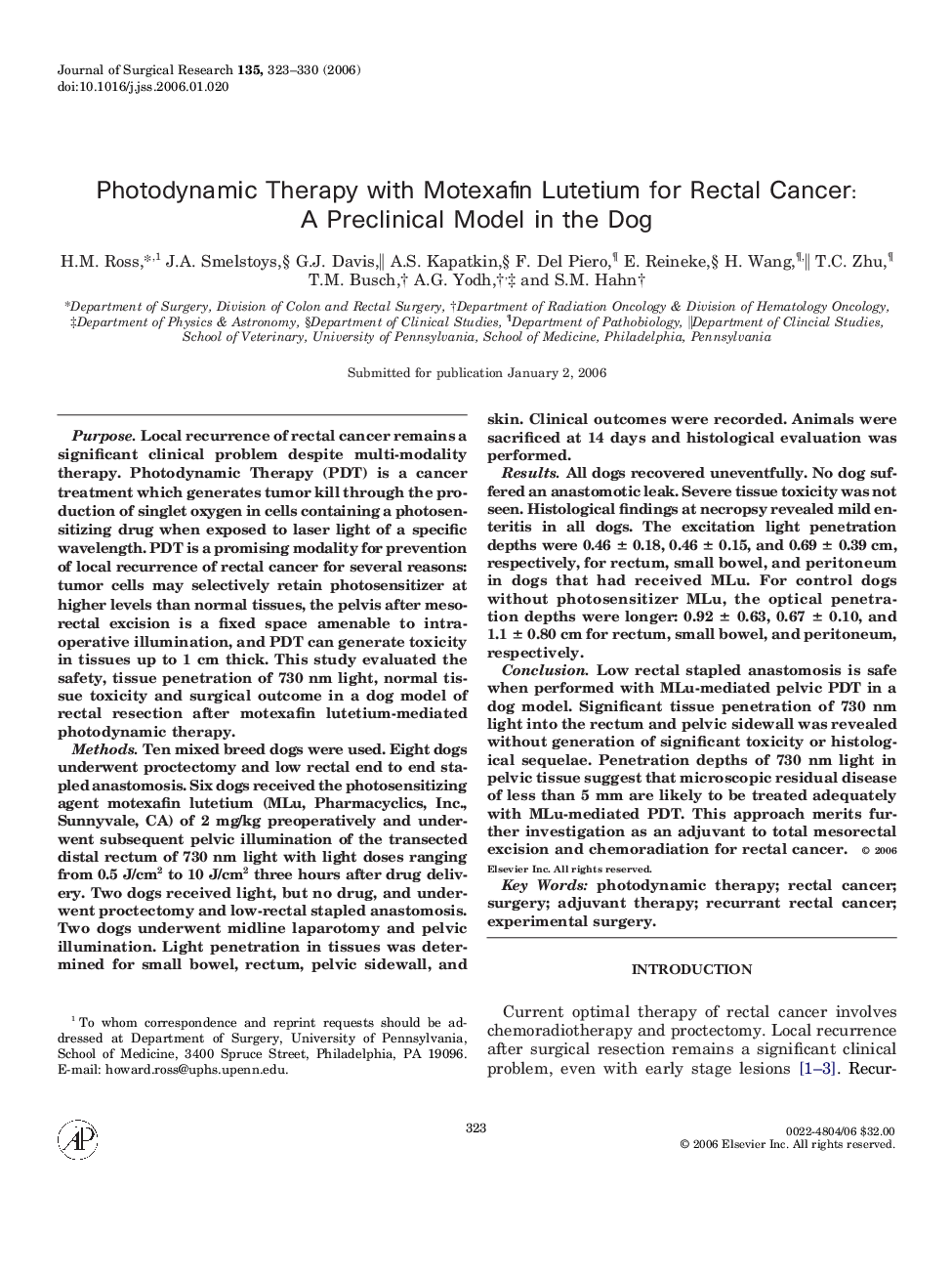 Photodynamic Therapy with Motexafin Lutetium for Rectal Cancer: A Preclinical Model in the Dog