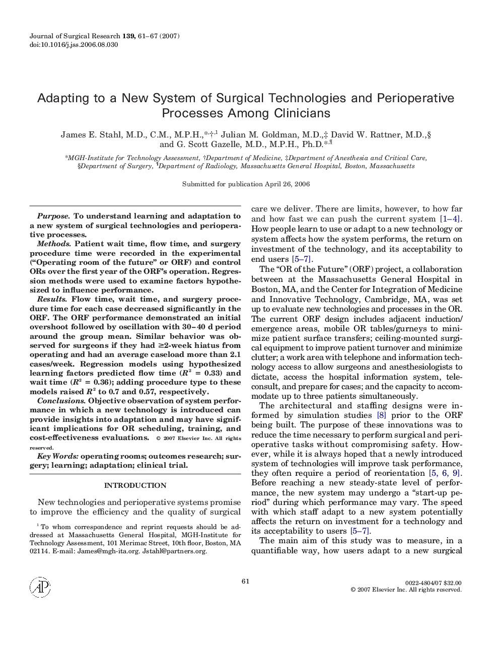 Adapting to a New System of Surgical Technologies and Perioperative Processes Among Clinicians