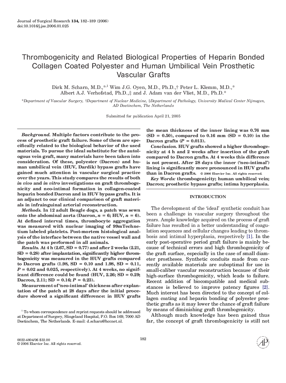 Thrombogenicity and Related Biological Properties of Heparin Bonded Collagen Coated Polyester and Human Umbilical Vein Prosthetic Vascular Grafts