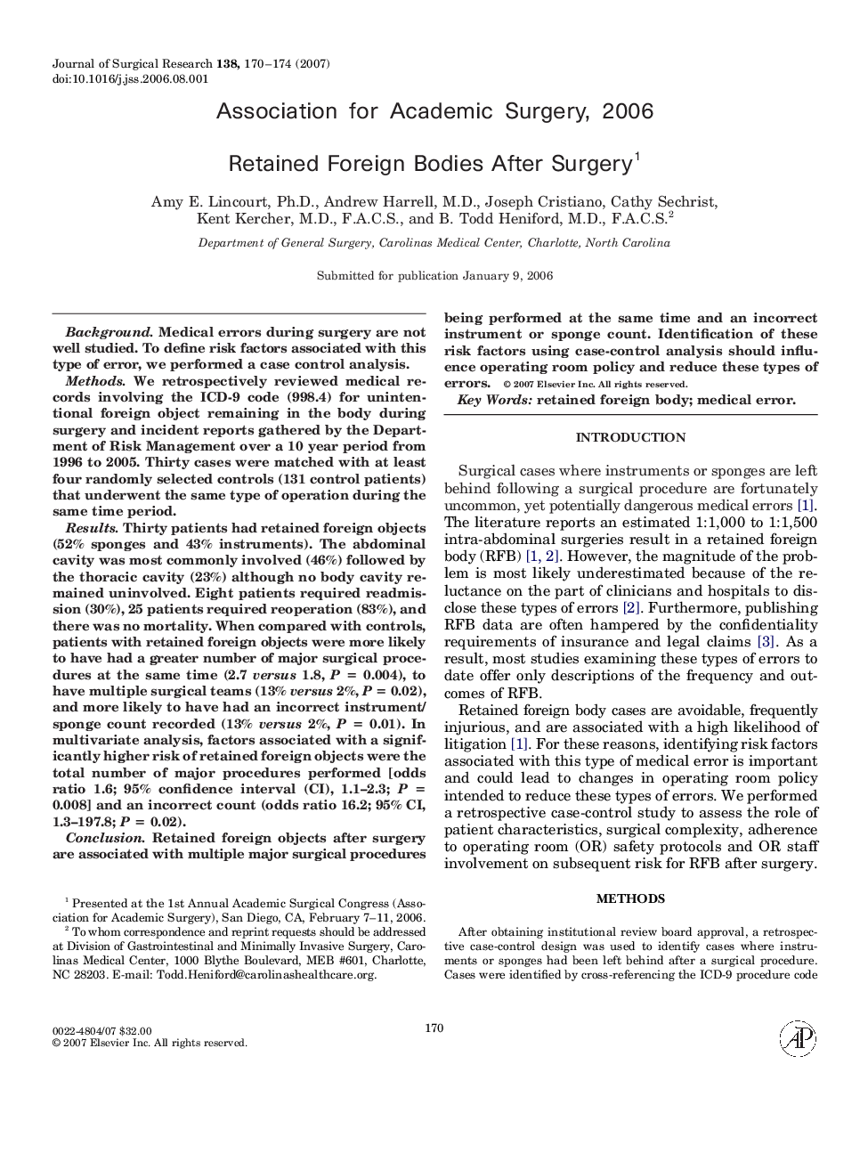 Retained Foreign Bodies After Surgery