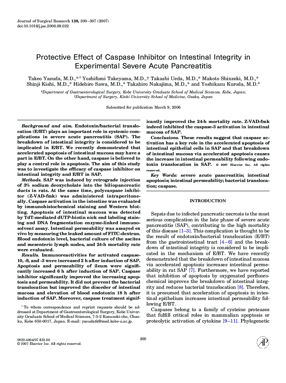 Protective Effect of Caspase Inhibitor on Intestinal Integrity in Experimental Severe Acute Pancreatitis