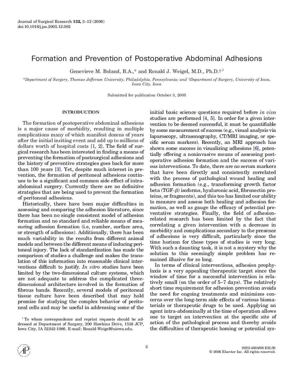 Formation and Prevention of Postoperative Abdominal Adhesions