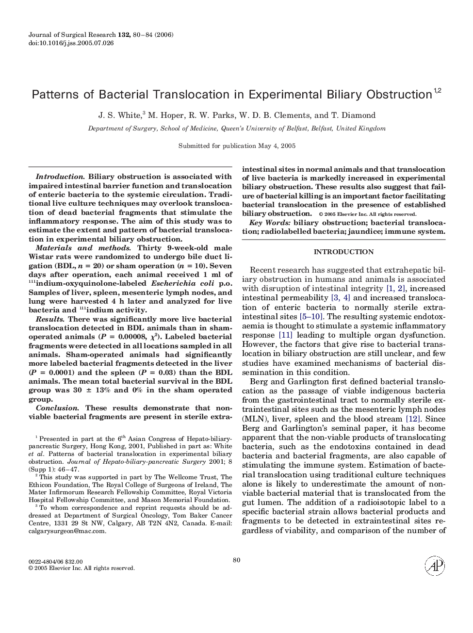 Patterns of Bacterial Translocation in Experimental Biliary Obstruction