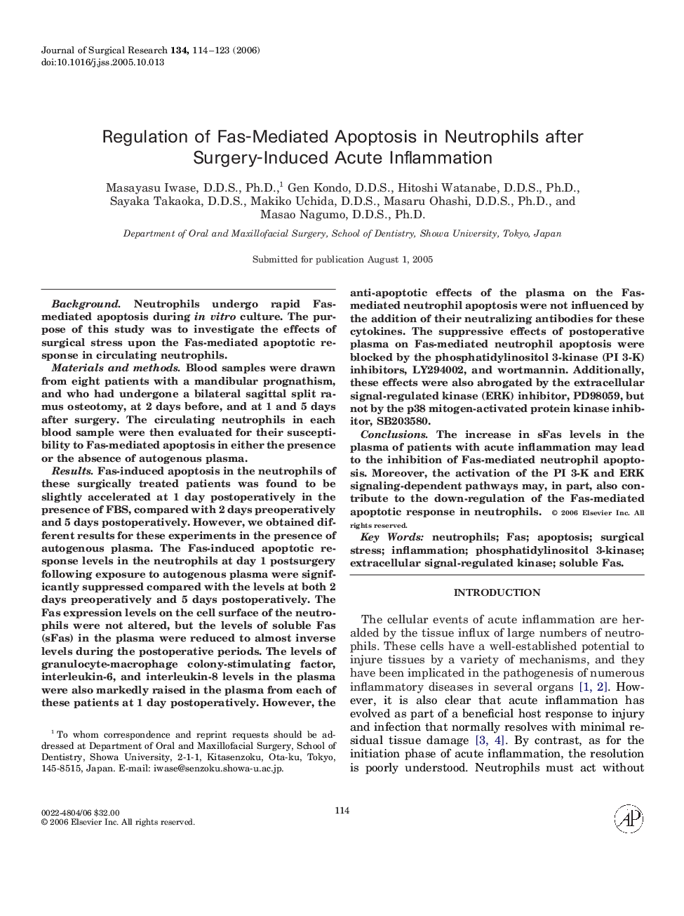 Regulation of Fas-Mediated Apoptosis in Neutrophils after Surgery-Induced Acute Inflammation