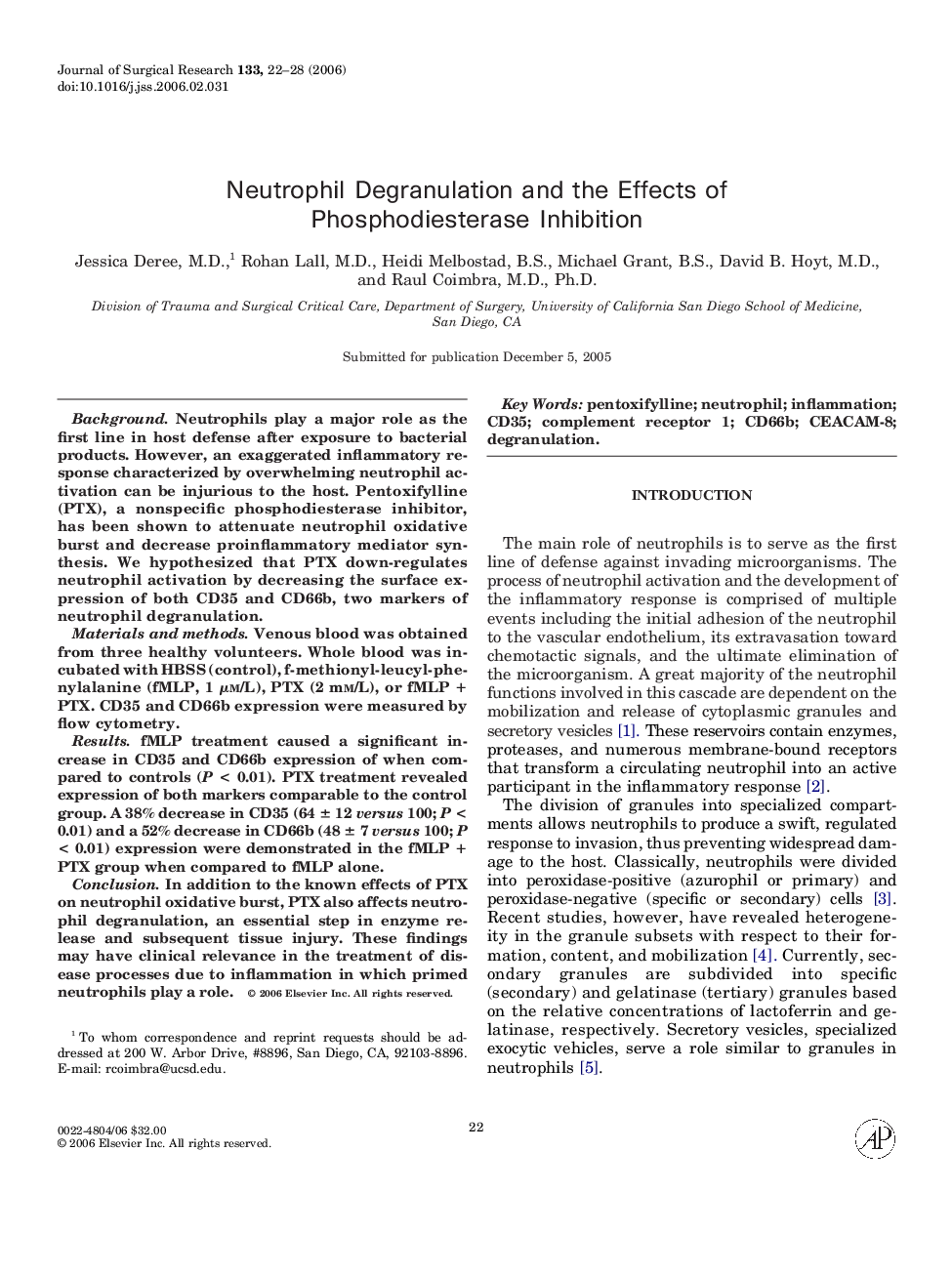 Neutrophil Degranulation and the Effects of Phosphodiesterase Inhibition