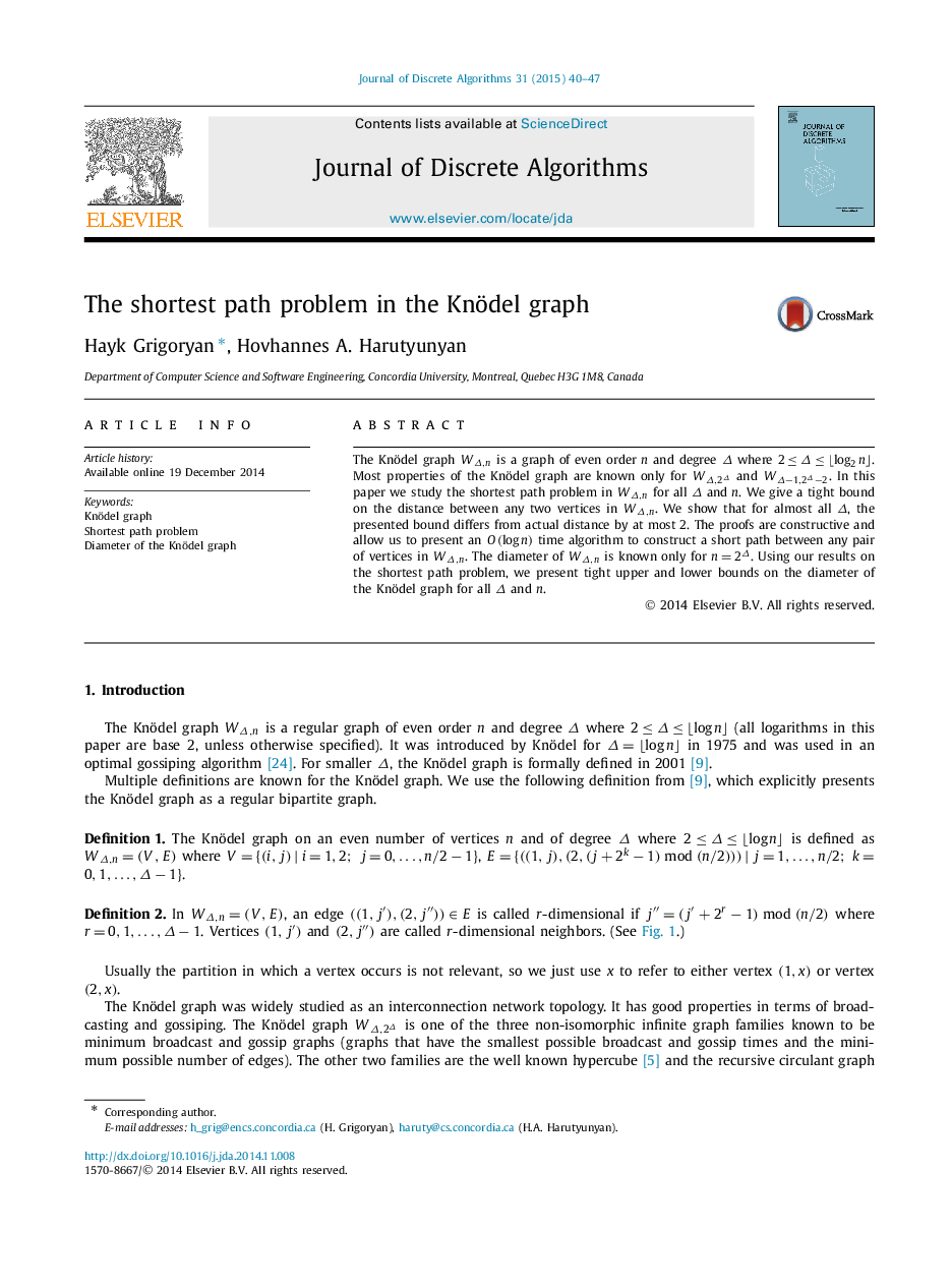 The shortest path problem in the Knödel graph