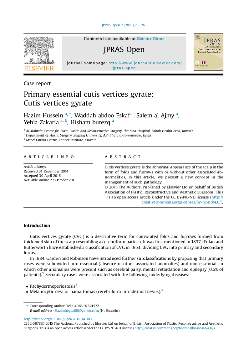 Primary essential cutis vertices gyrate: Cutis vertices gyrate