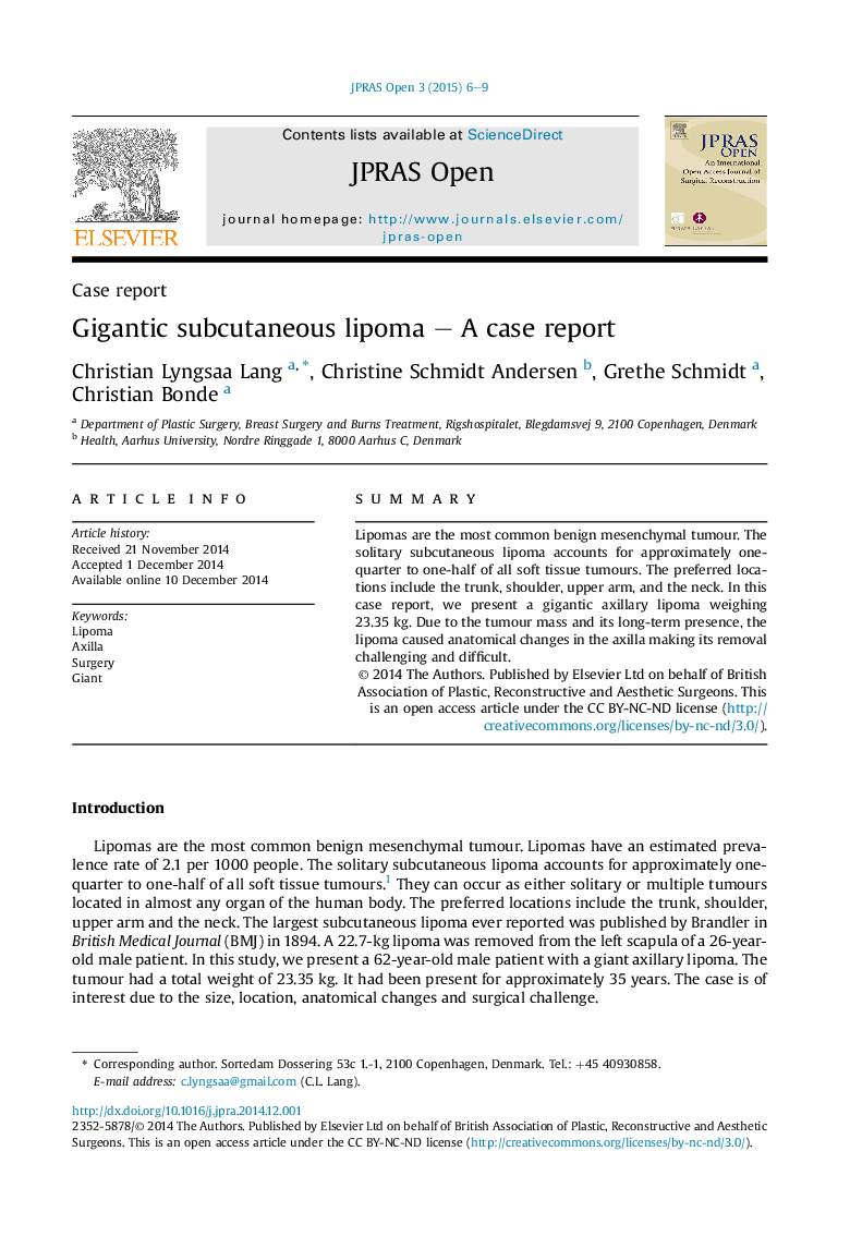 Gigantic subcutaneous lipoma – A case report