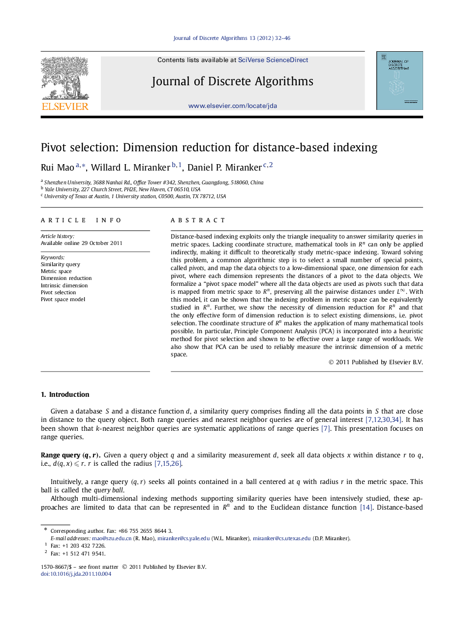 Pivot selection: Dimension reduction for distance-based indexing