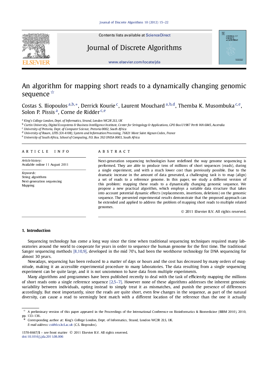 An algorithm for mapping short reads to a dynamically changing genomic sequence 