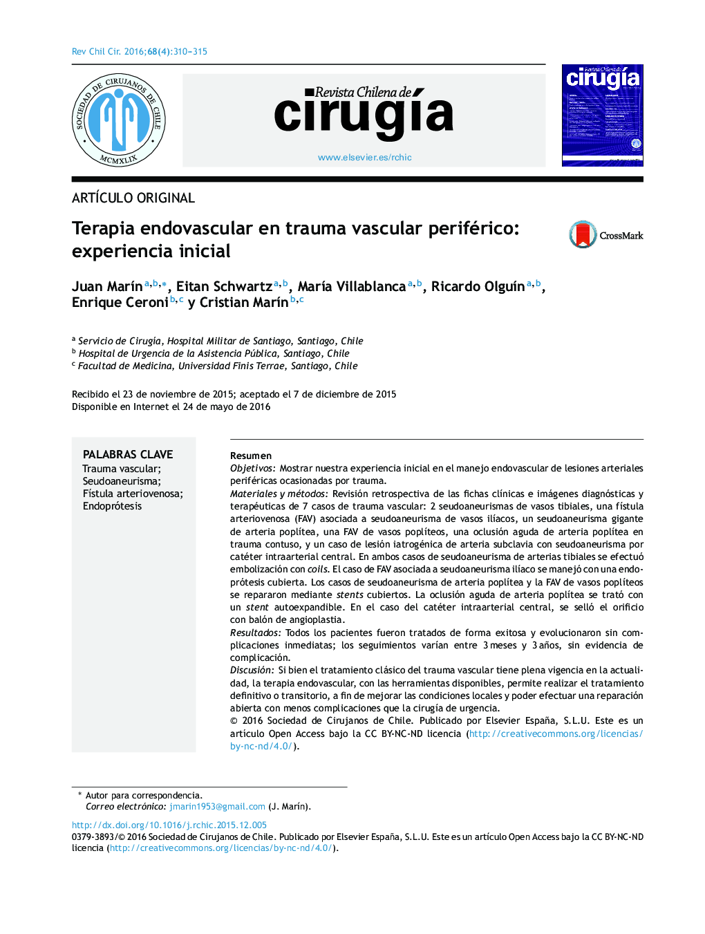 Terapia endovascular en trauma vascular periférico: experiencia inicial