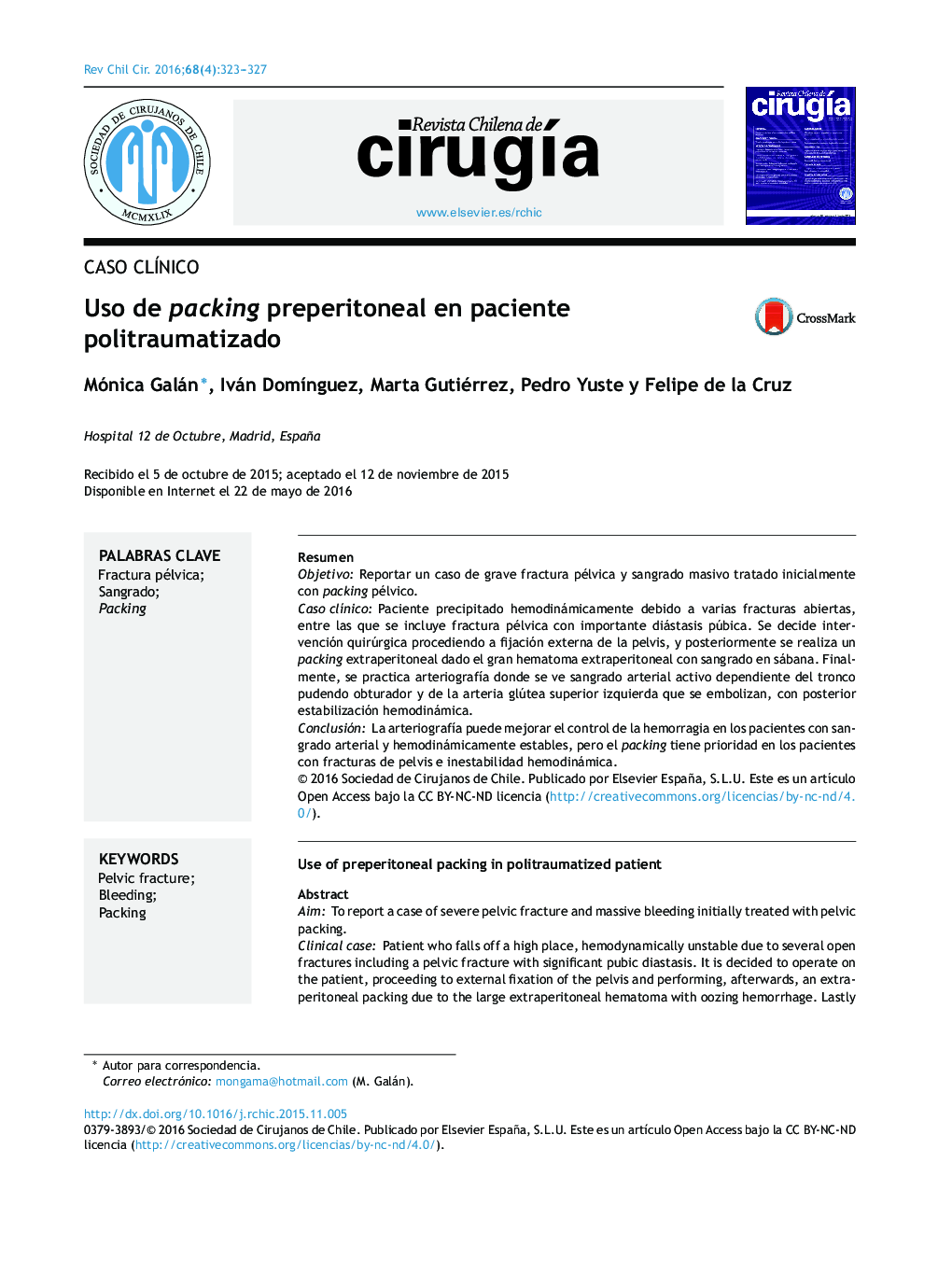 Uso de packing preperitoneal en paciente politraumatizado