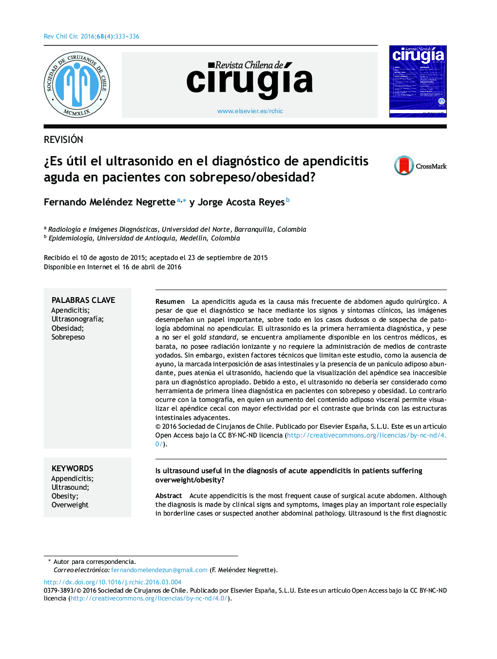 ¿Es útil el ultrasonido en el diagnóstico de apendicitis aguda en pacientes con sobrepeso/obesidad?