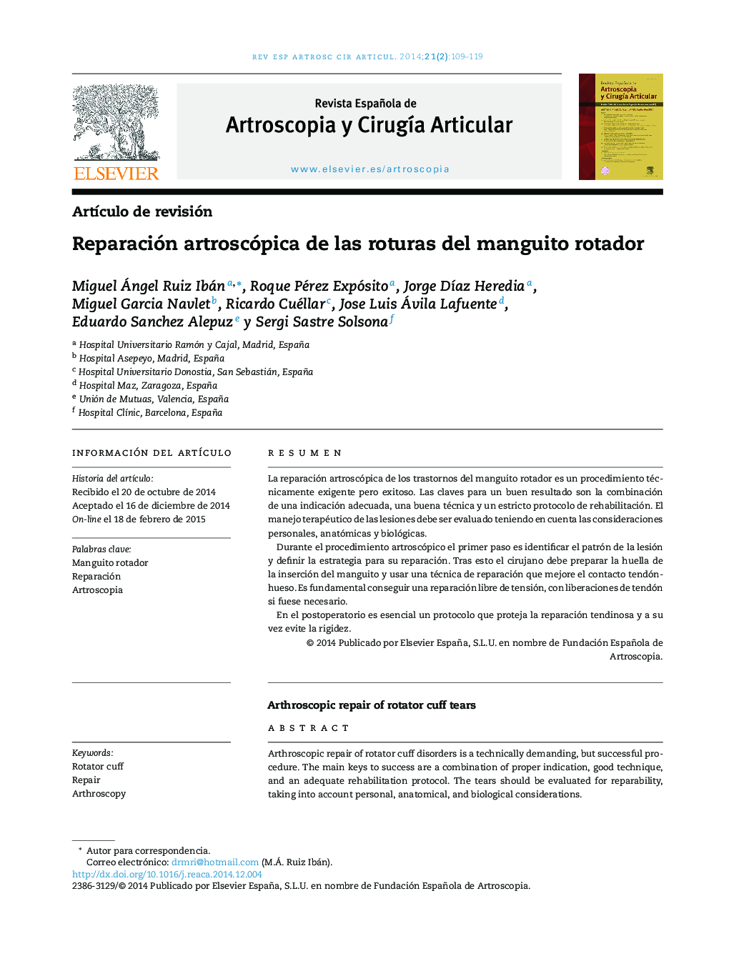 Reparación artroscópica de las roturas del manguito rotador