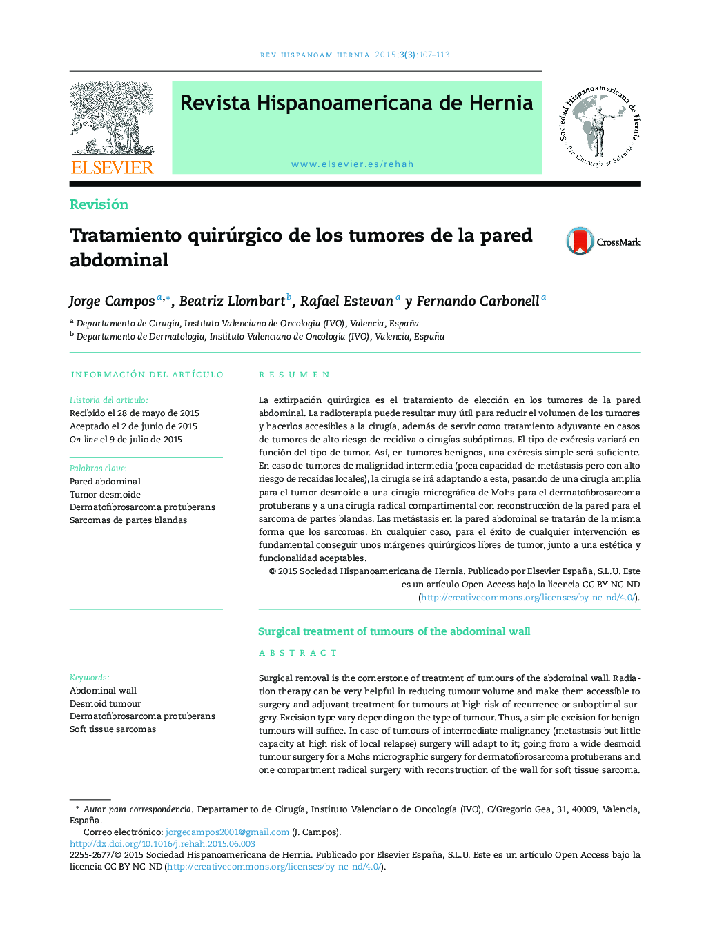 Tratamiento quirúrgico de los tumores de la pared abdominal