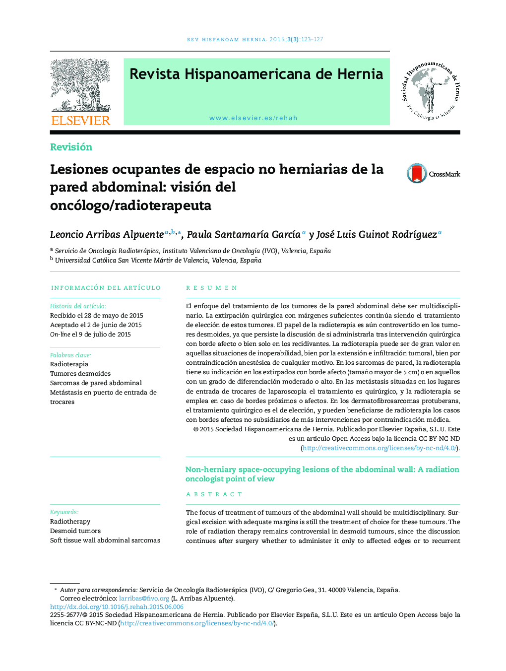 Lesiones ocupantes de espacio no herniarias de la pared abdominal: visión del oncólogo/radioterapeuta