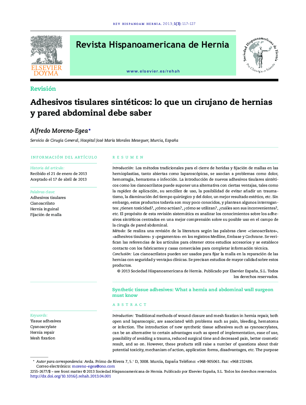 Adhesivos tisulares sintéticos: lo que un cirujano de hernias y pared abdominal debe saber