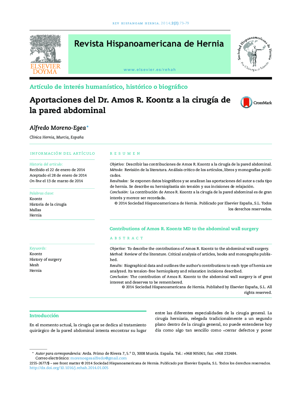 Aportaciones del Dr. Amos R. Koontz a la cirugía de la pared abdominal