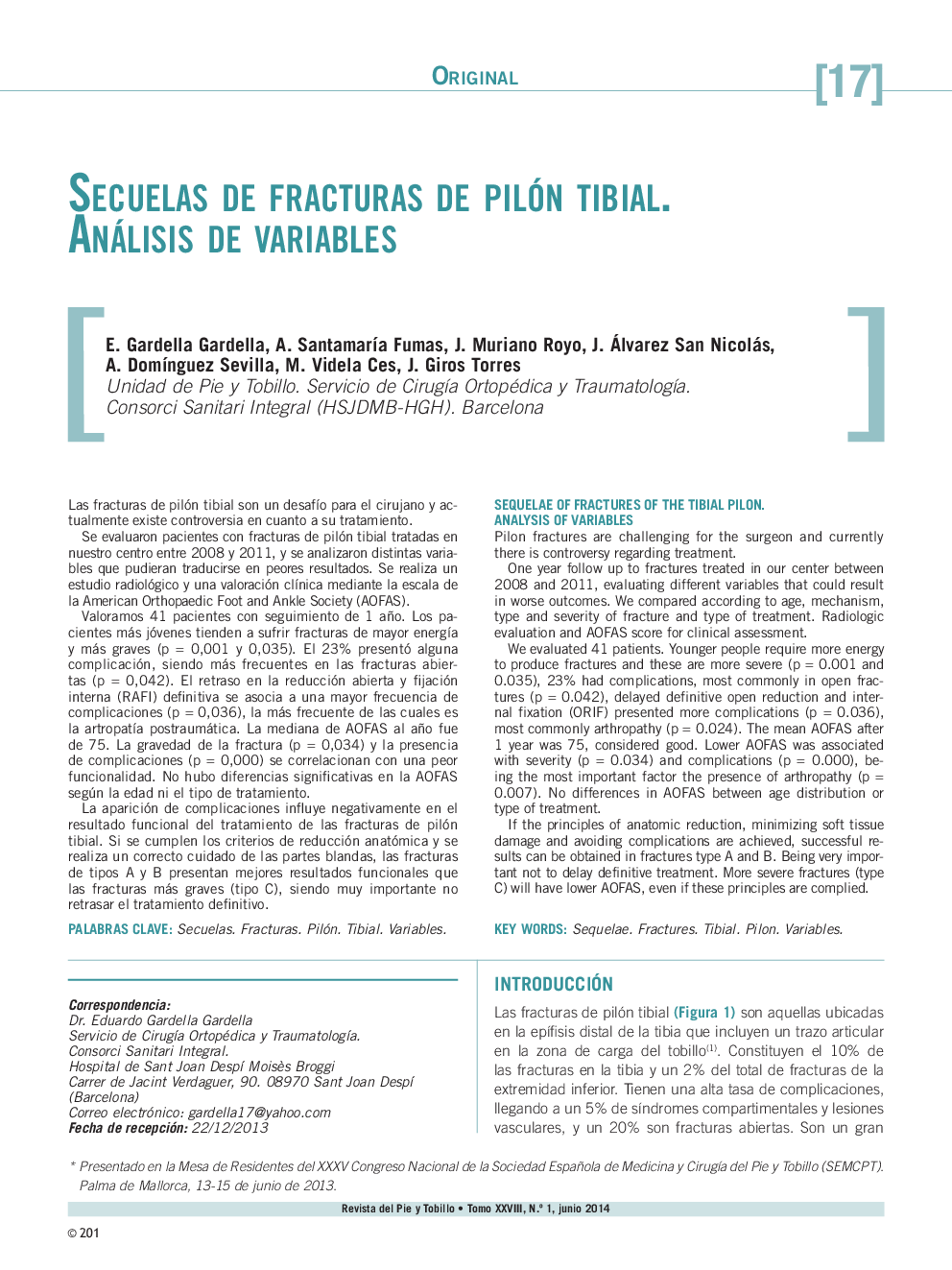 Secuelas de fracturas de pilón tibial. Análisis de variables