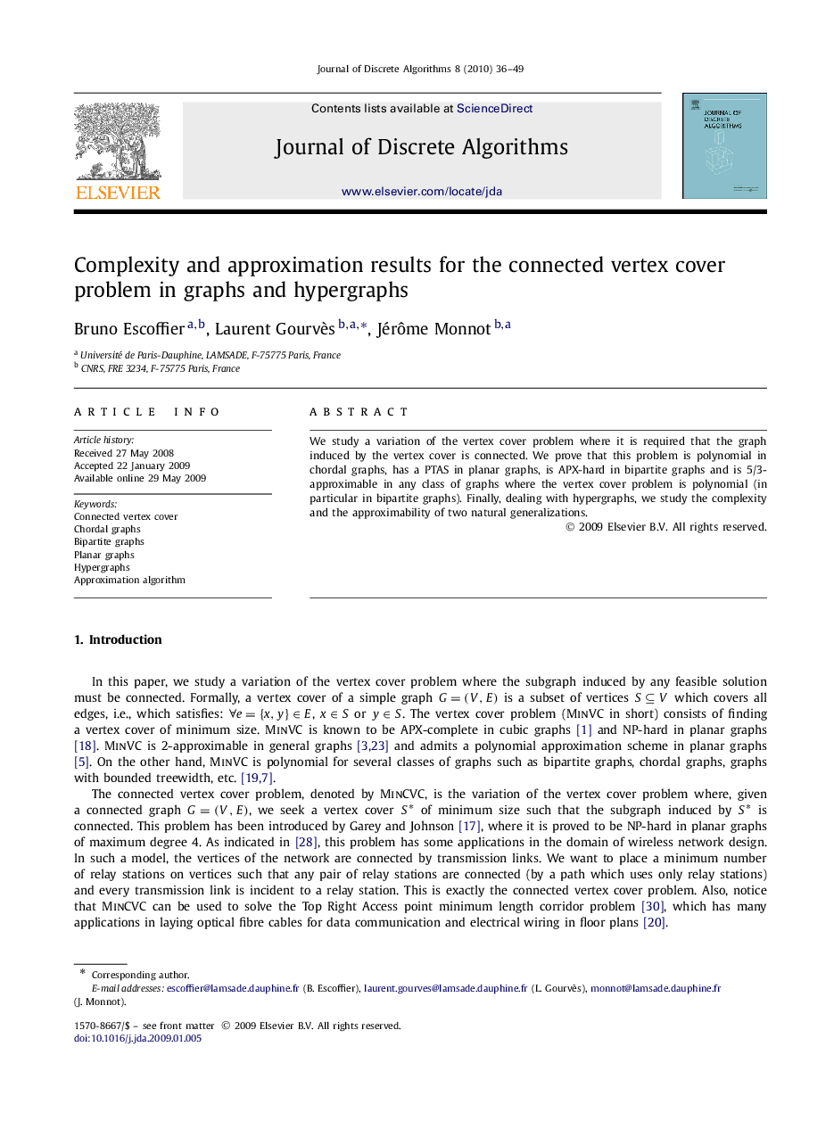 Complexity and approximation results for the connected vertex cover problem in graphs and hypergraphs