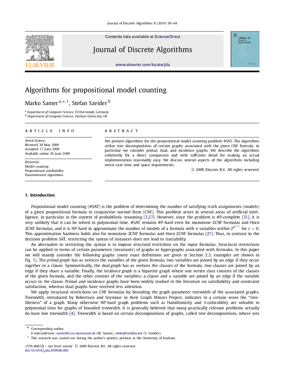 Algorithms for propositional model counting