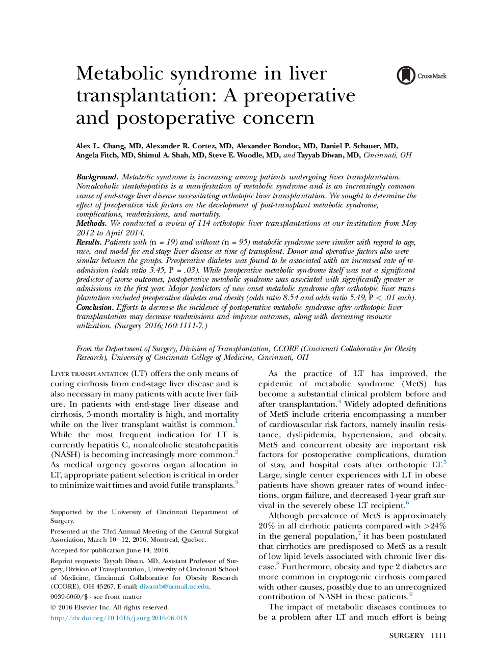 Metabolic syndrome in liver transplantation: A preoperative and postoperative concern 