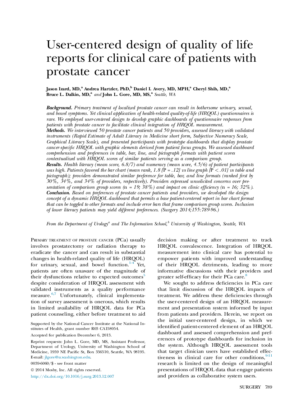 User-centered design of quality of life reports for clinical care of patients with prostate cancer 