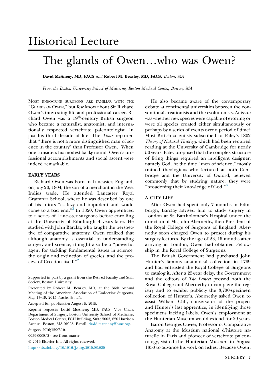 The glands of Owenâ¦who was Owen?