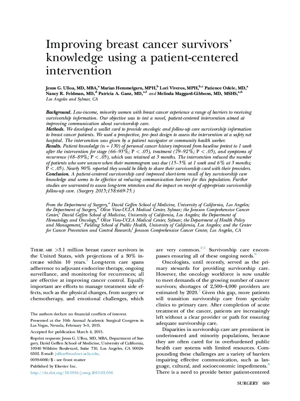 Improving breast cancer survivors’ knowledge using a patient-centered intervention 