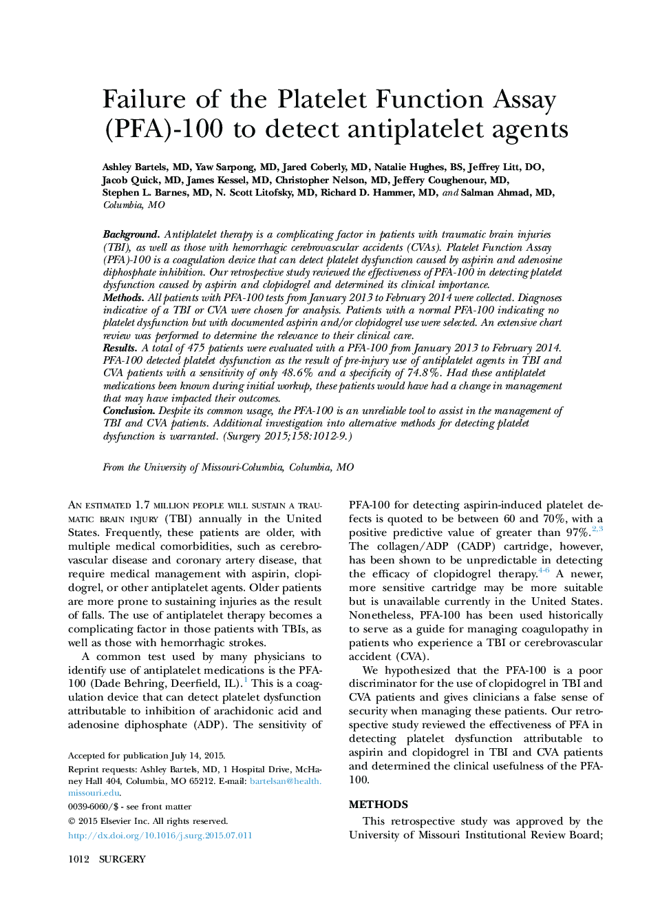 Failure of the Platelet Function Assay (PFA)-100 to detect antiplatelet agents