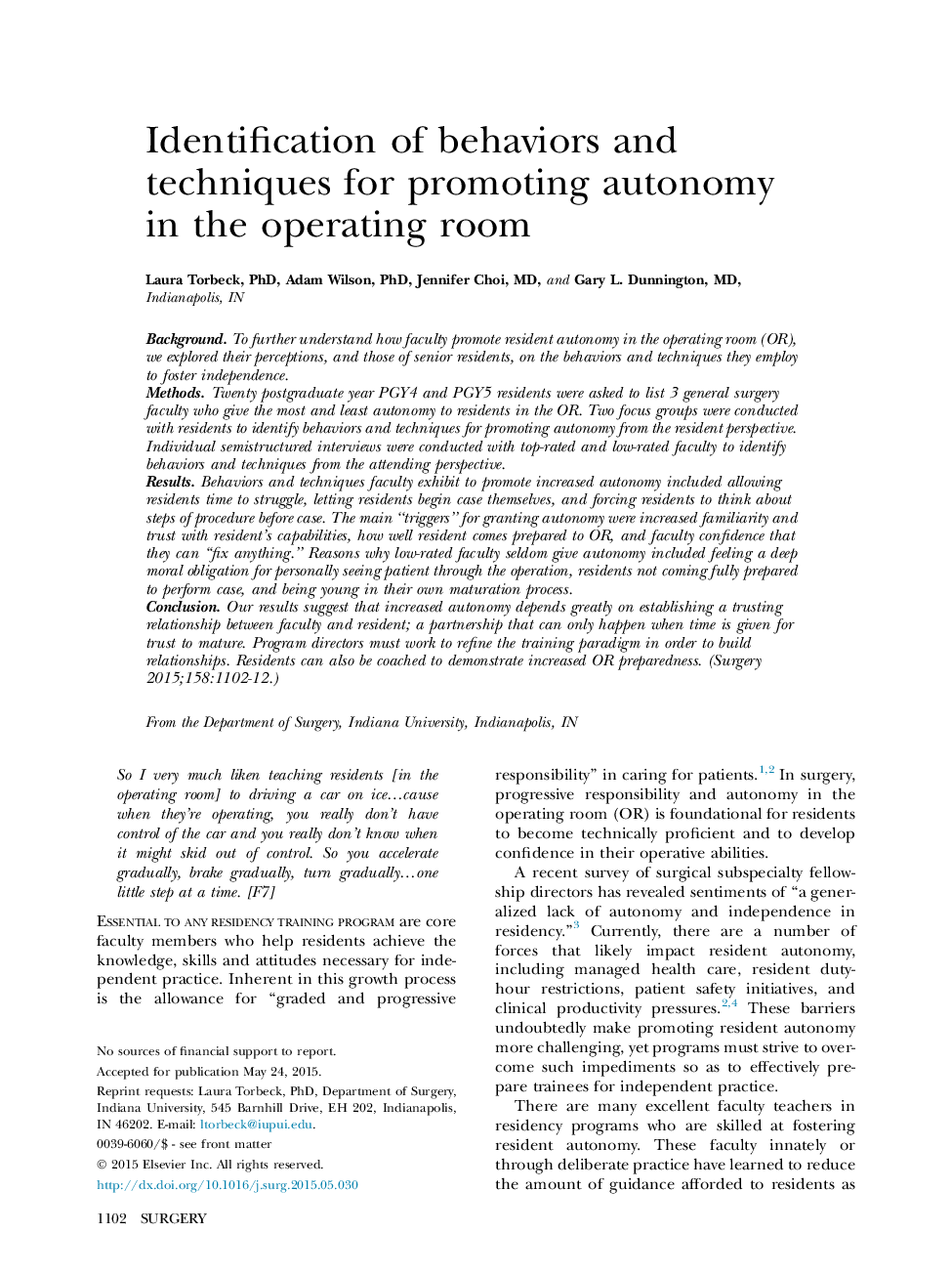 Identification of behaviors and techniques for promoting autonomy in the operating room 