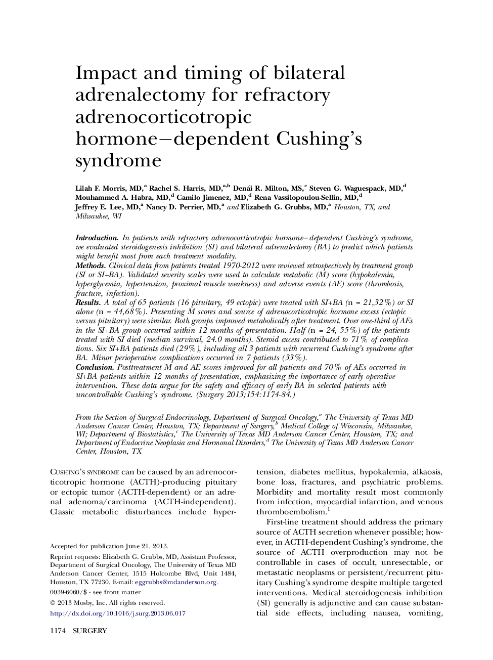 Impact and timing of bilateral adrenalectomy for refractory adrenocorticotropic hormone−dependent Cushing’s syndrome