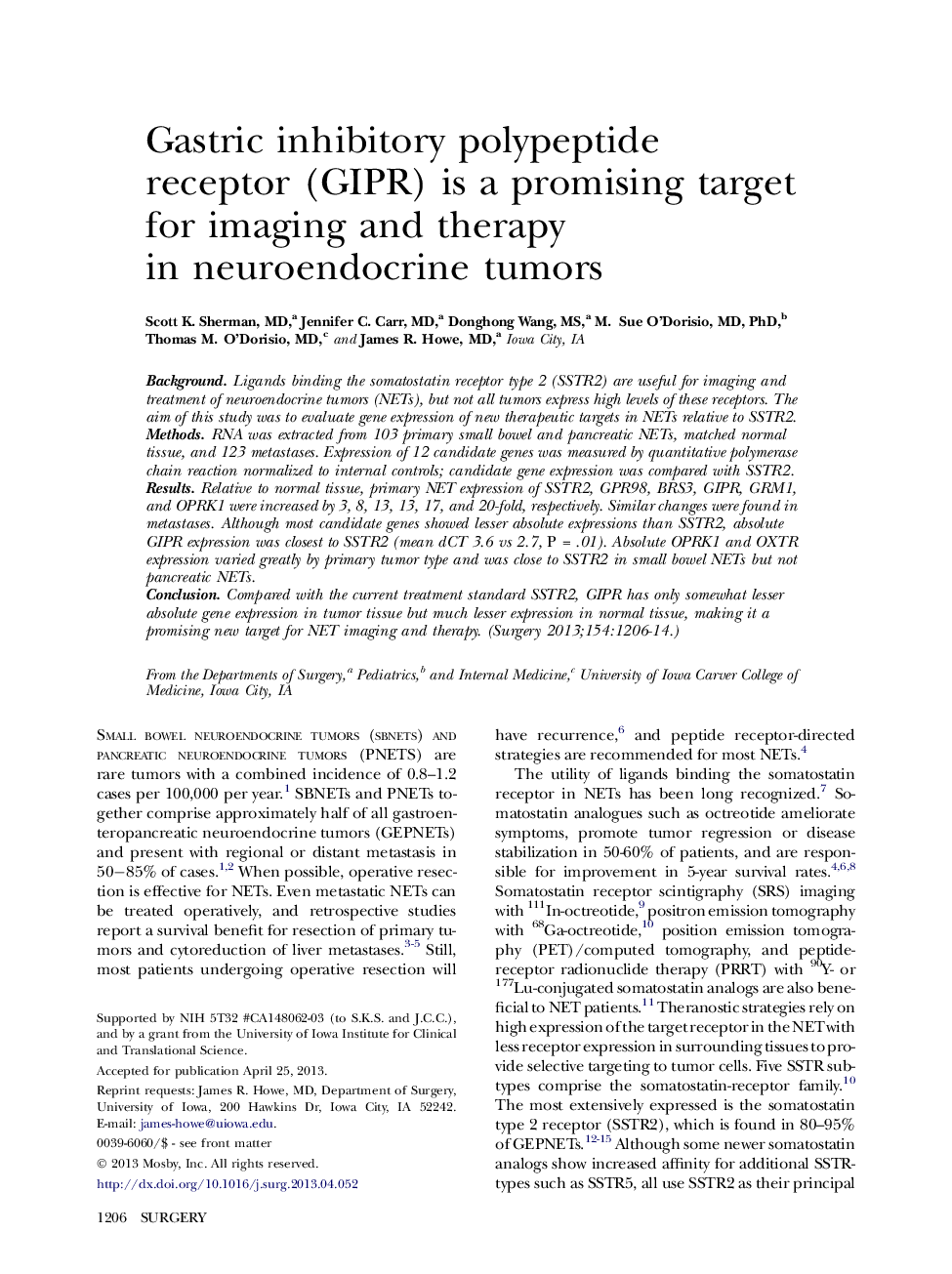 Gastric inhibitory polypeptide receptor (GIPR) is a promising target for imaging and therapy in neuroendocrine tumors 