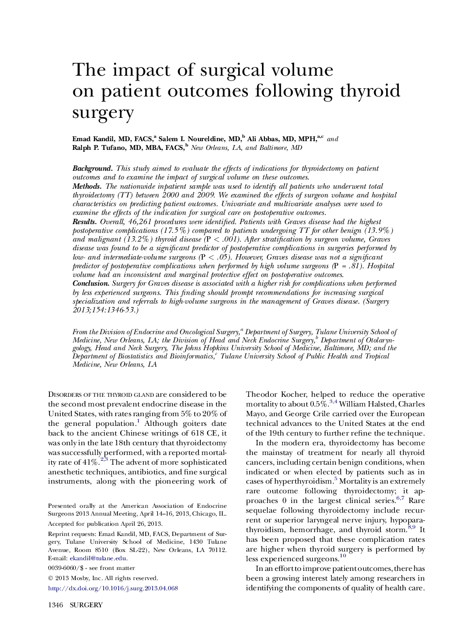 The impact of surgical volume on patient outcomes following thyroid surgery