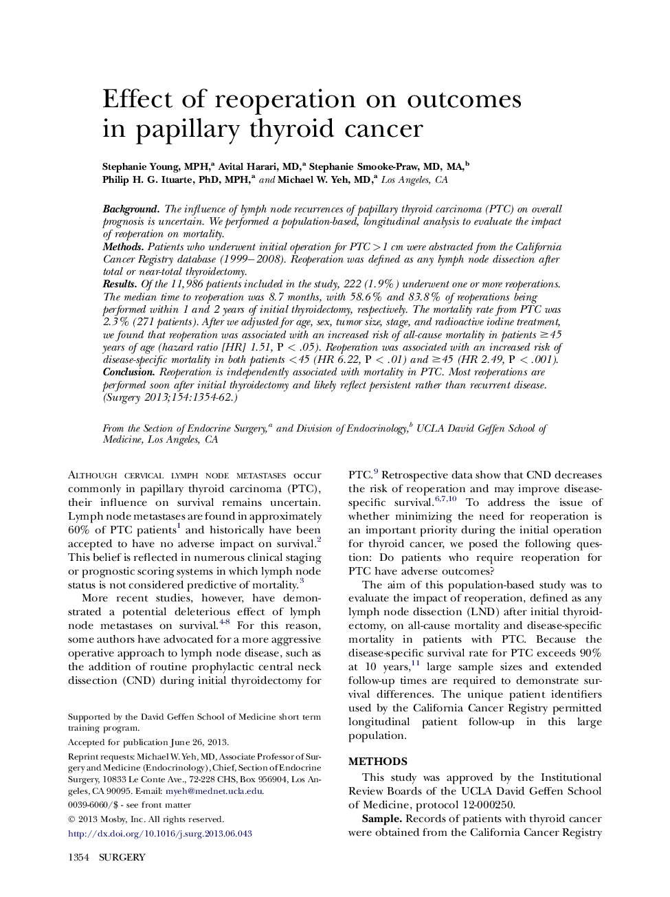 Effect of reoperation on outcomes in papillary thyroid cancer 