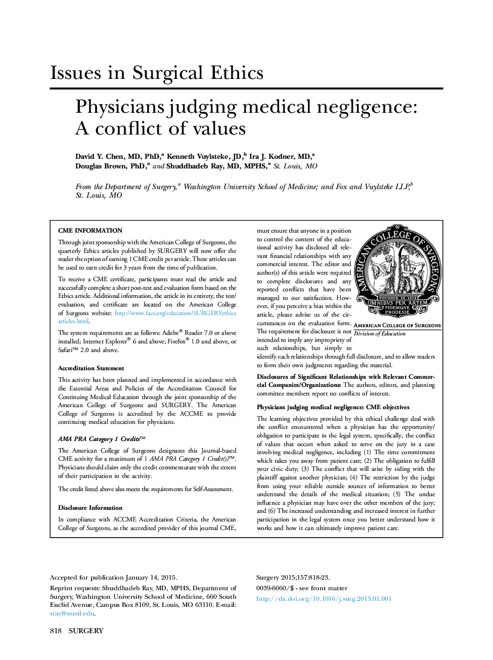 Physicians judging medical negligence: A conflict of values