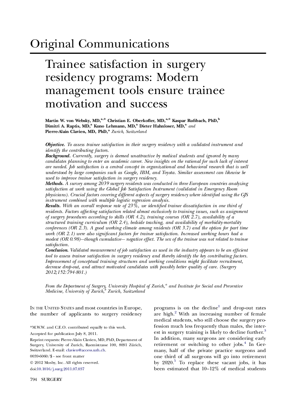Trainee satisfaction in surgery residency programs: Modern management tools ensure trainee motivation and success
