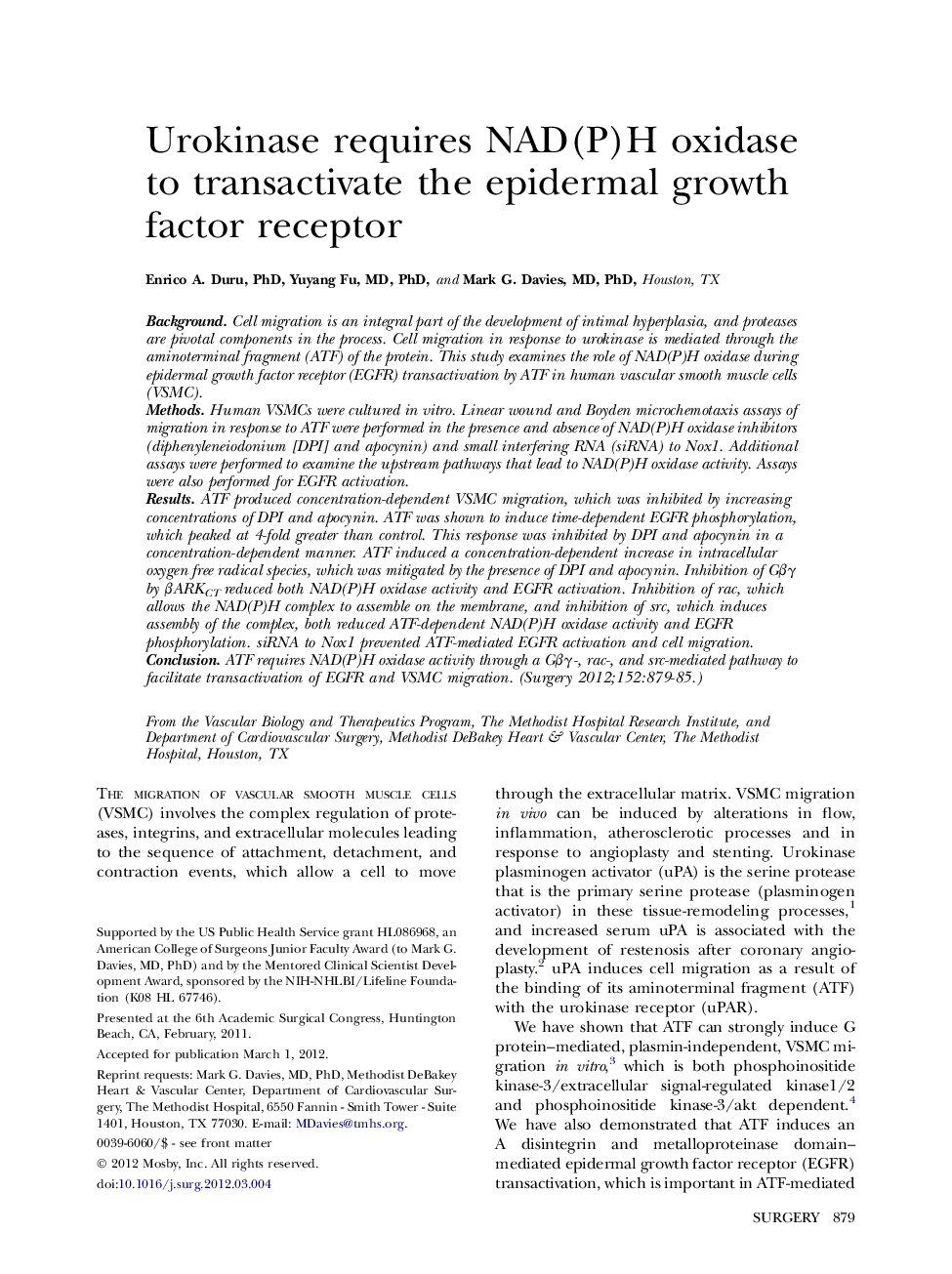 Urokinase requires NAD(P)H oxidase to transactivate the epidermal growth factor receptor 