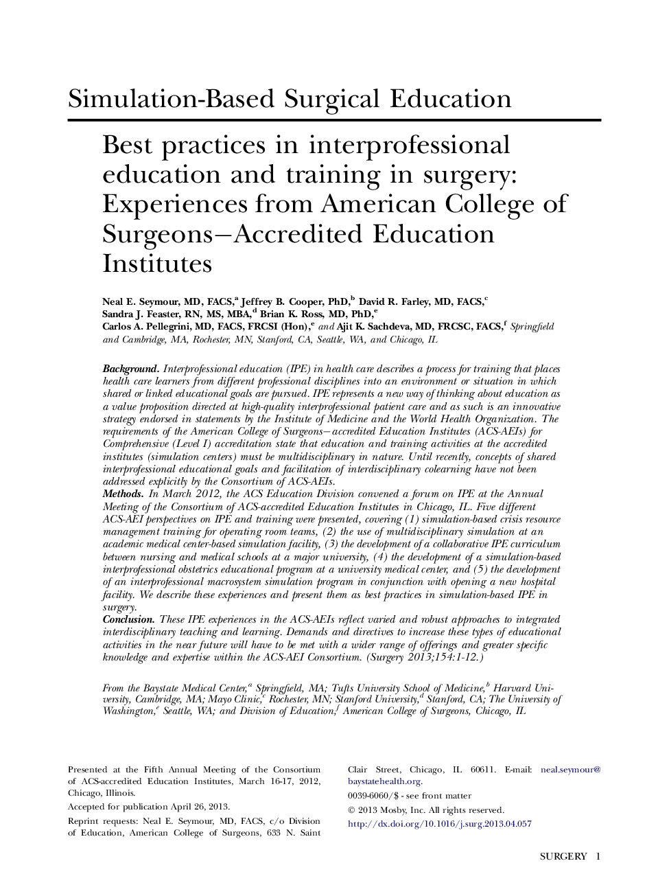 Best practices in interprofessional education and training in surgery: Experiences from American College of Surgeons−Accredited Education Institutes