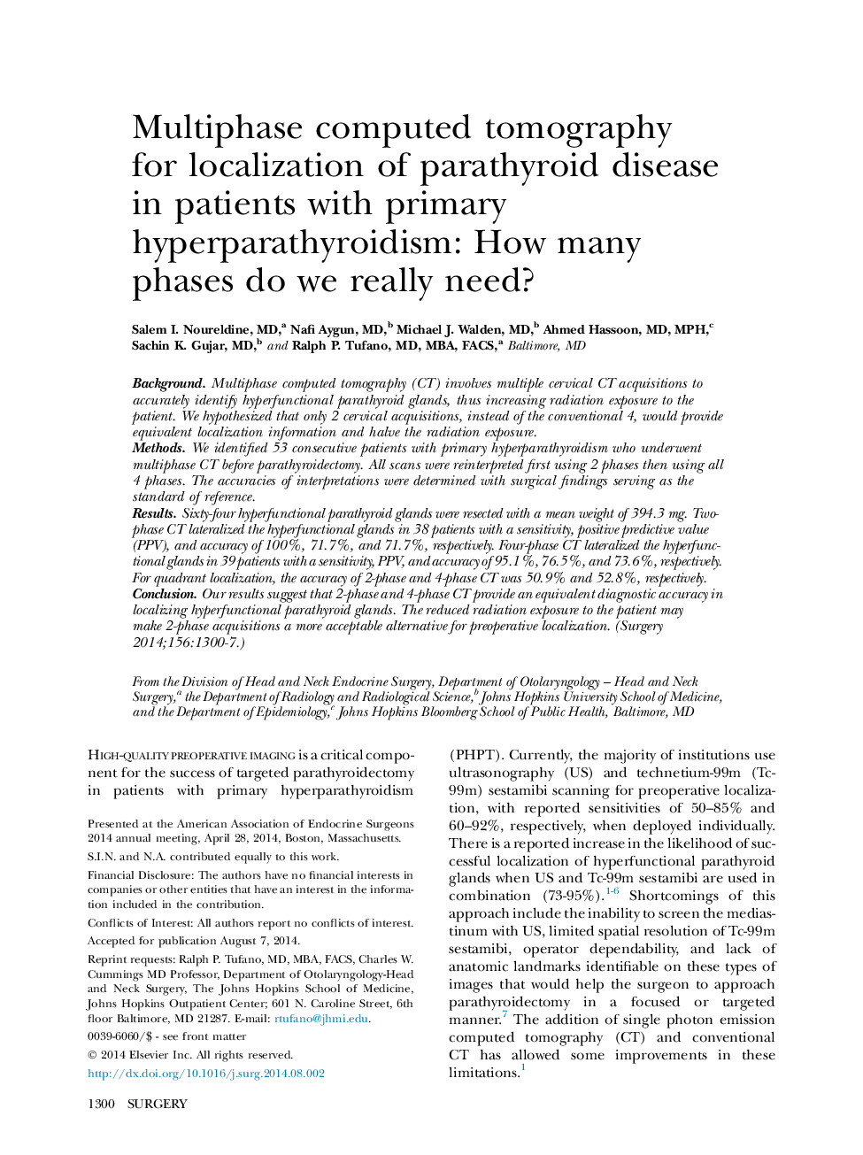 Multiphase computed tomography for localization of parathyroid disease in patients with primary hyperparathyroidism: How many phases do we really need? 