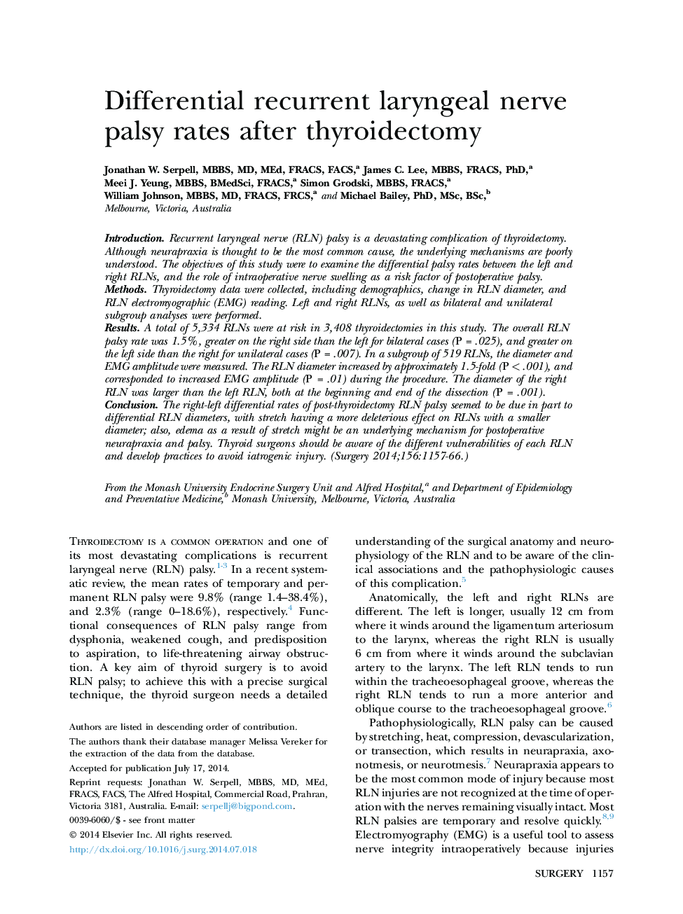 Differential recurrent laryngeal nerve palsy rates after thyroidectomy 