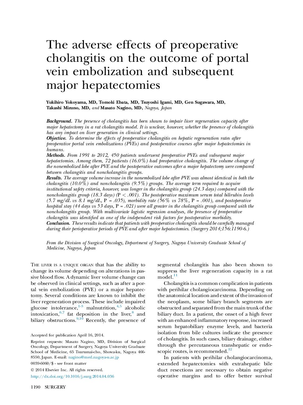 The adverse effects of preoperative cholangitis on the outcome of portal vein embolization and subsequent major hepatectomies