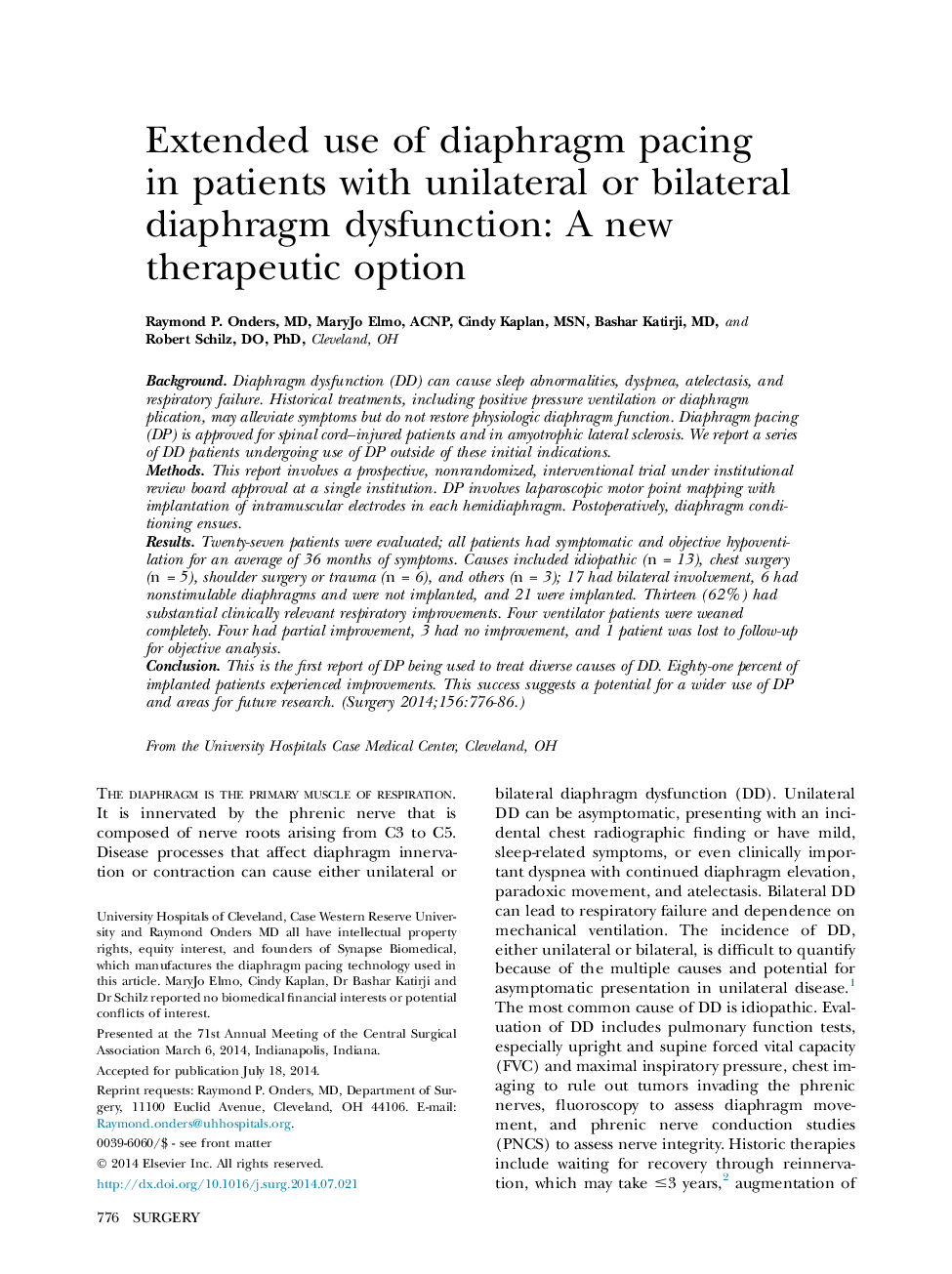 استفاده گسترده از گشتاور دیافراگم در بیماران مبتلا به اختلال عملکرد دیافراگم یک طرفه یا دو طرفه: یک گزینه درمانی جدید 