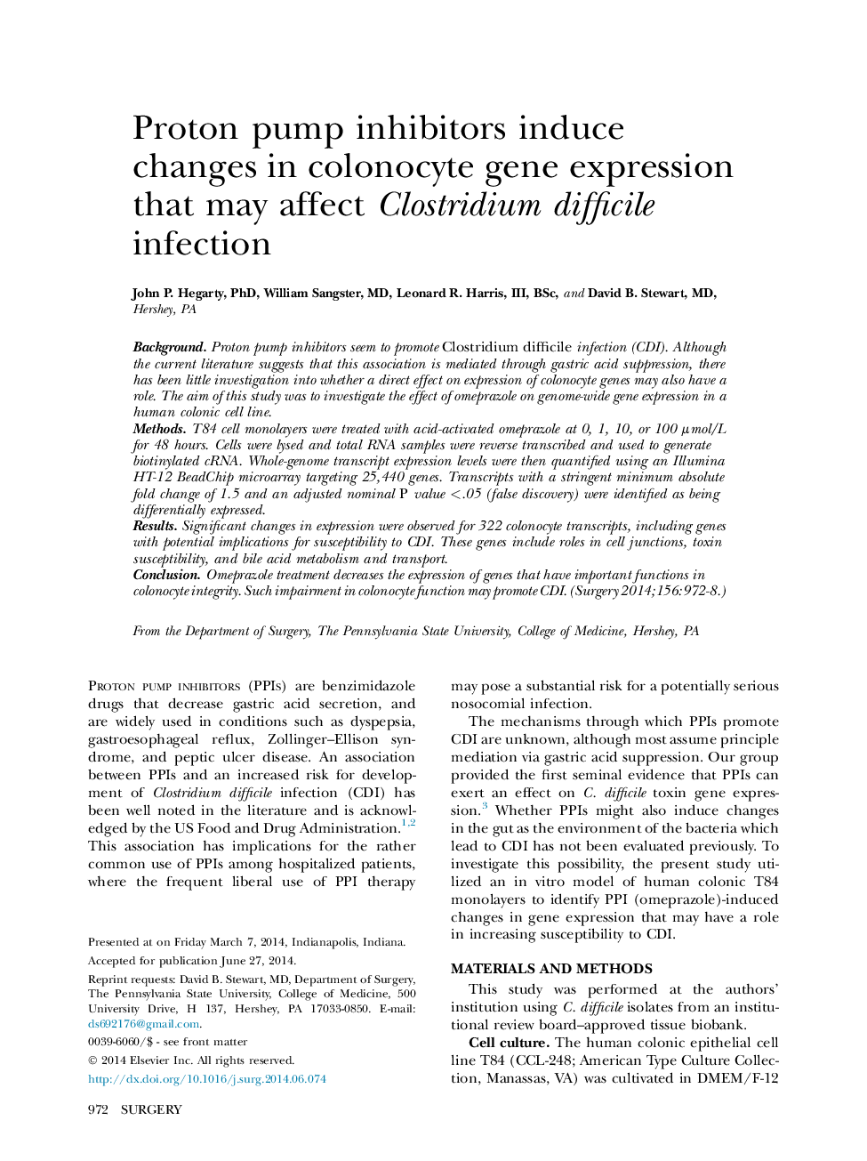 مهار کننده های پمپ پروتئین باعث ایجاد تغییراتی در بیان ژن کلونوسایت می شوند که ممکن است عفونت کلستریدیوم دمیسیلی را تحت تاثیر قرار دهد 