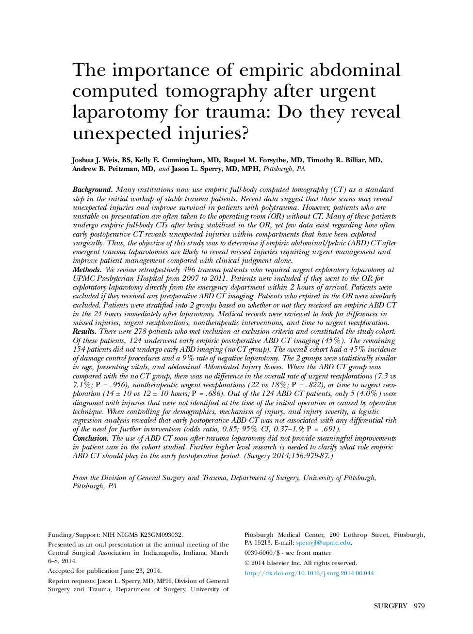 The importance of empiric abdominal computed tomography after urgent laparotomy for trauma: Do they reveal unexpected injuries? 